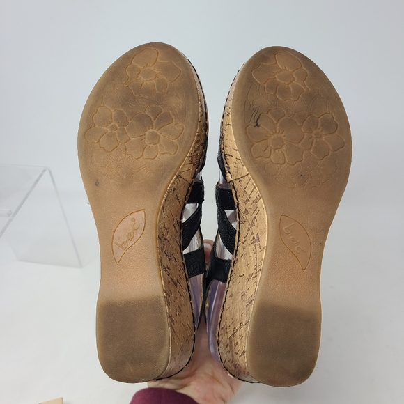 Born Boc Black Leather Cork Wedge Platform Sandals - Picture 4 of 7